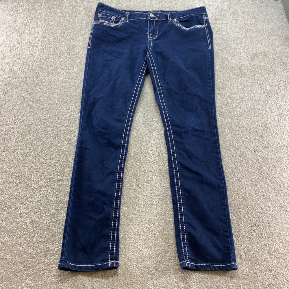 Amethyst Jeans Women 18 Dark Wash Excellent Contrast Stitch Rhinestone Slim Fit